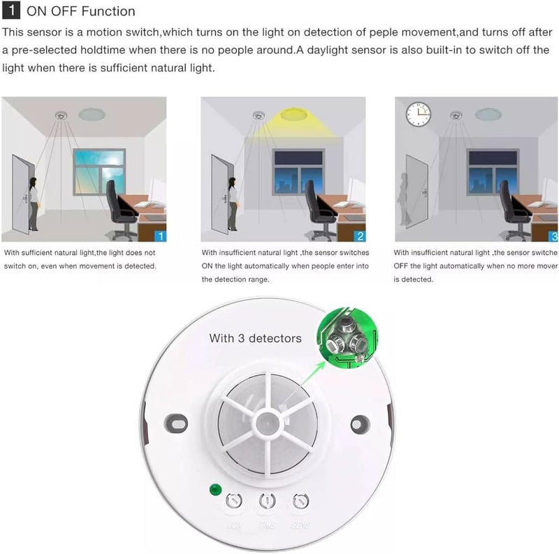 Duravel 360 Degree Surface Mount PIR Ceiling Occupancy Motion Sensor Detector Power Switch - Image 4